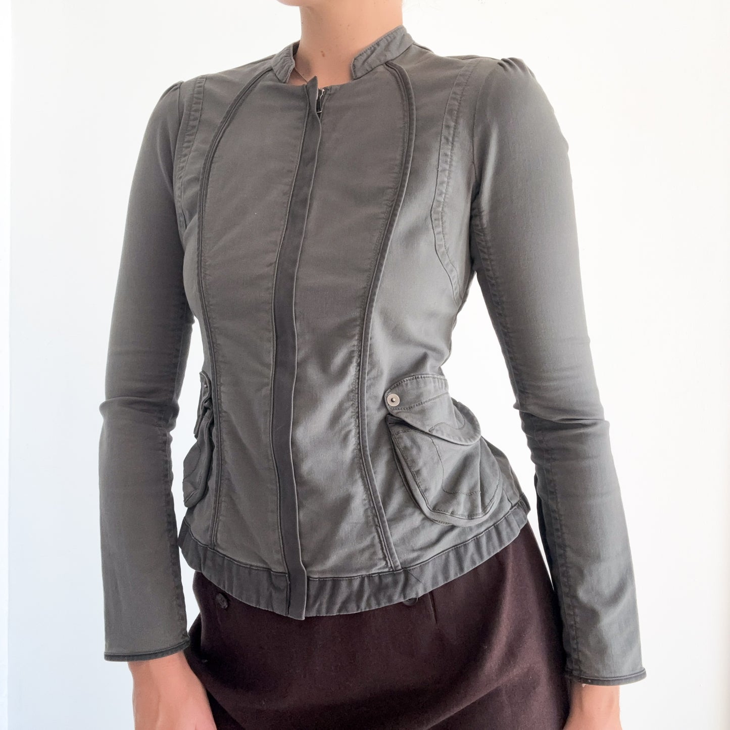 Y2K Olive Cotton Zip Jacket / SZ S