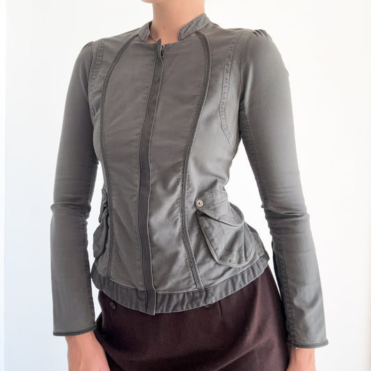 Y2K Olive Cotton Zip Jacket / SZ S