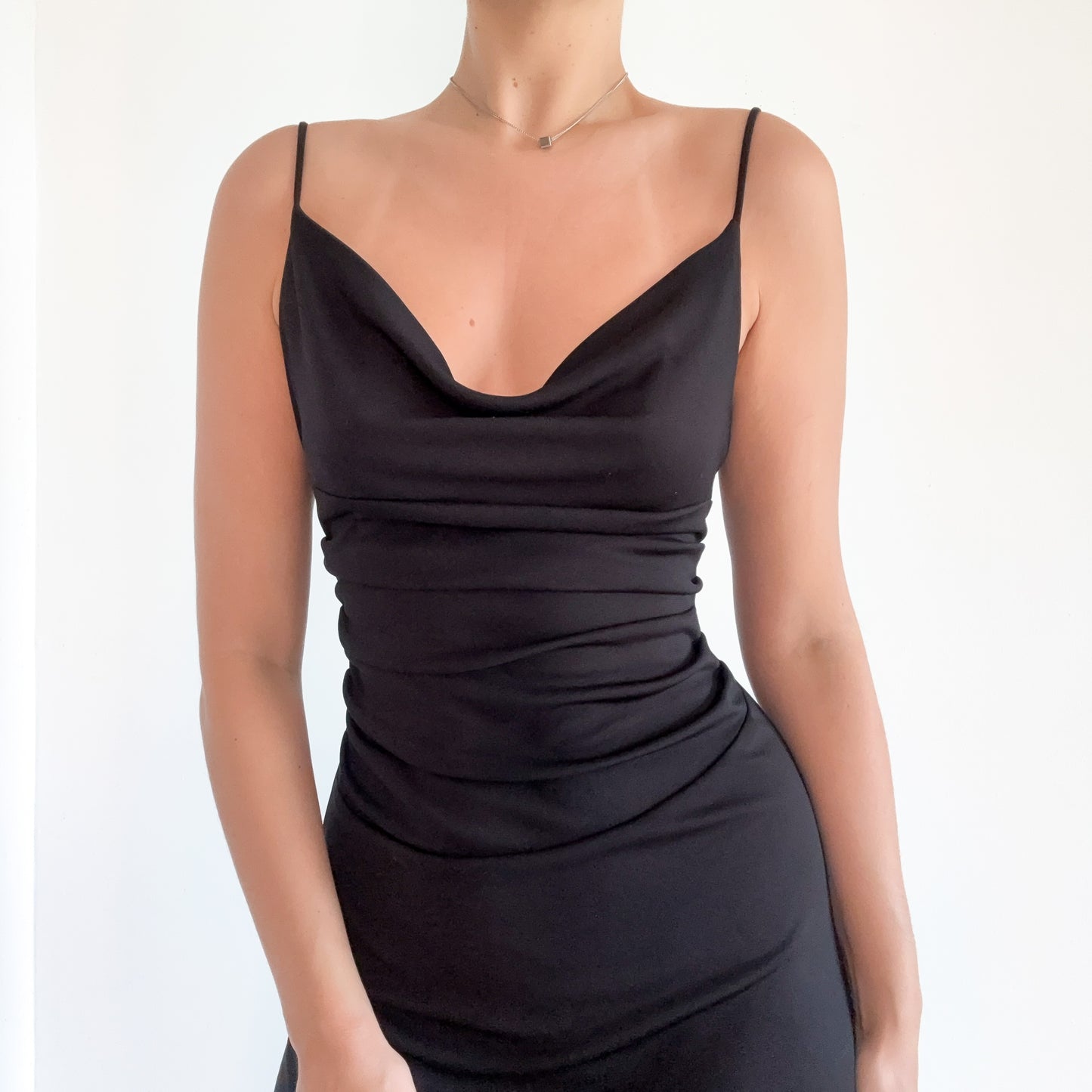Y2K Black Draped Midi Dress / SZ M