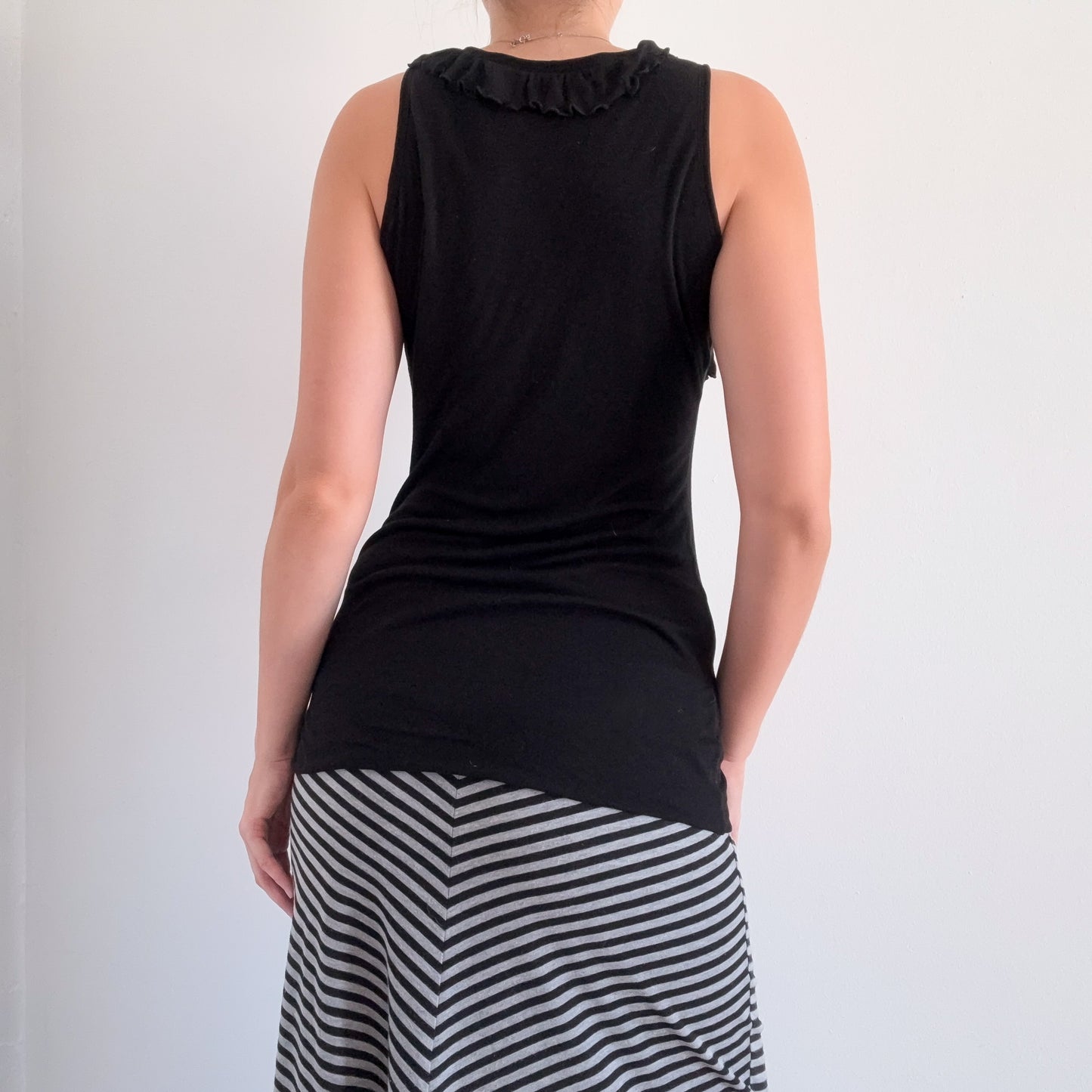 Y2K Black High Neck Ruffle Top / SZ S