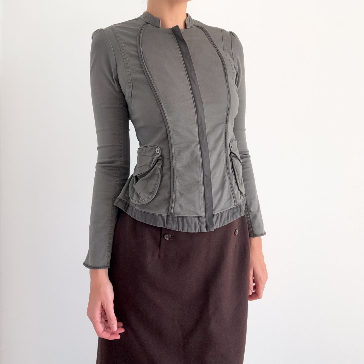 Y2K Olive Cotton Zip Jacket / SZ S