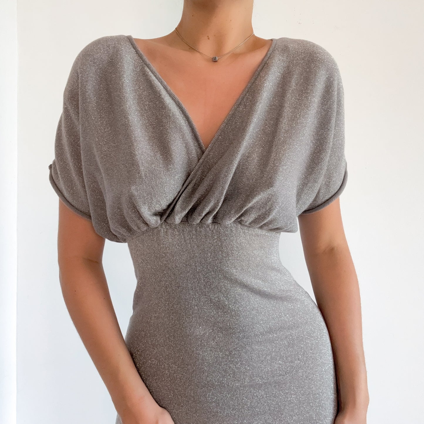 Y2K Silver Sparkle Knit Dress / SZ M