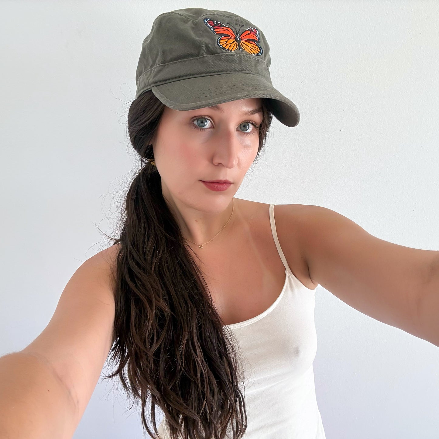 Y2K Army Green Butterfly Cap