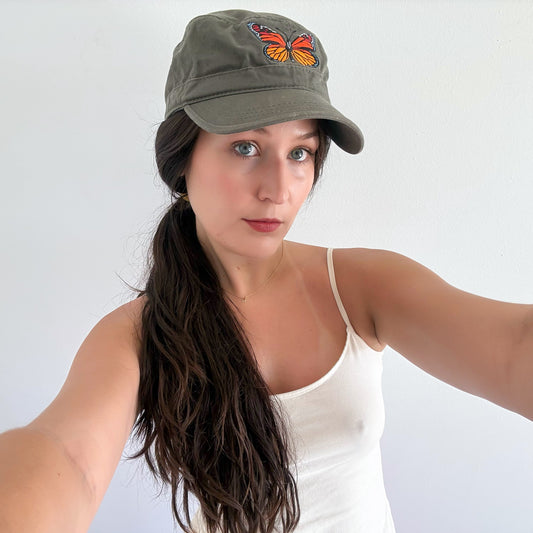 Y2K Army Green Butterfly Cap