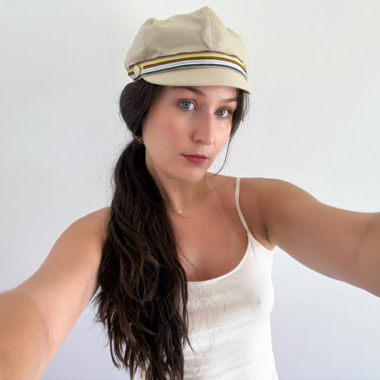 Y2K Badgley Mischka Beige Striped Cap