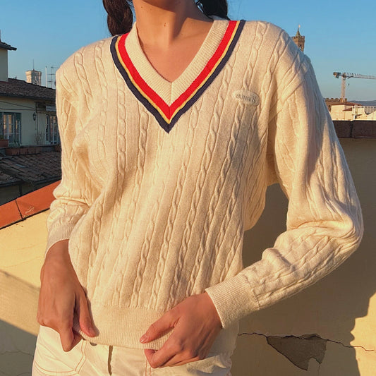 90's Cream Sporty Sweater / SZ M