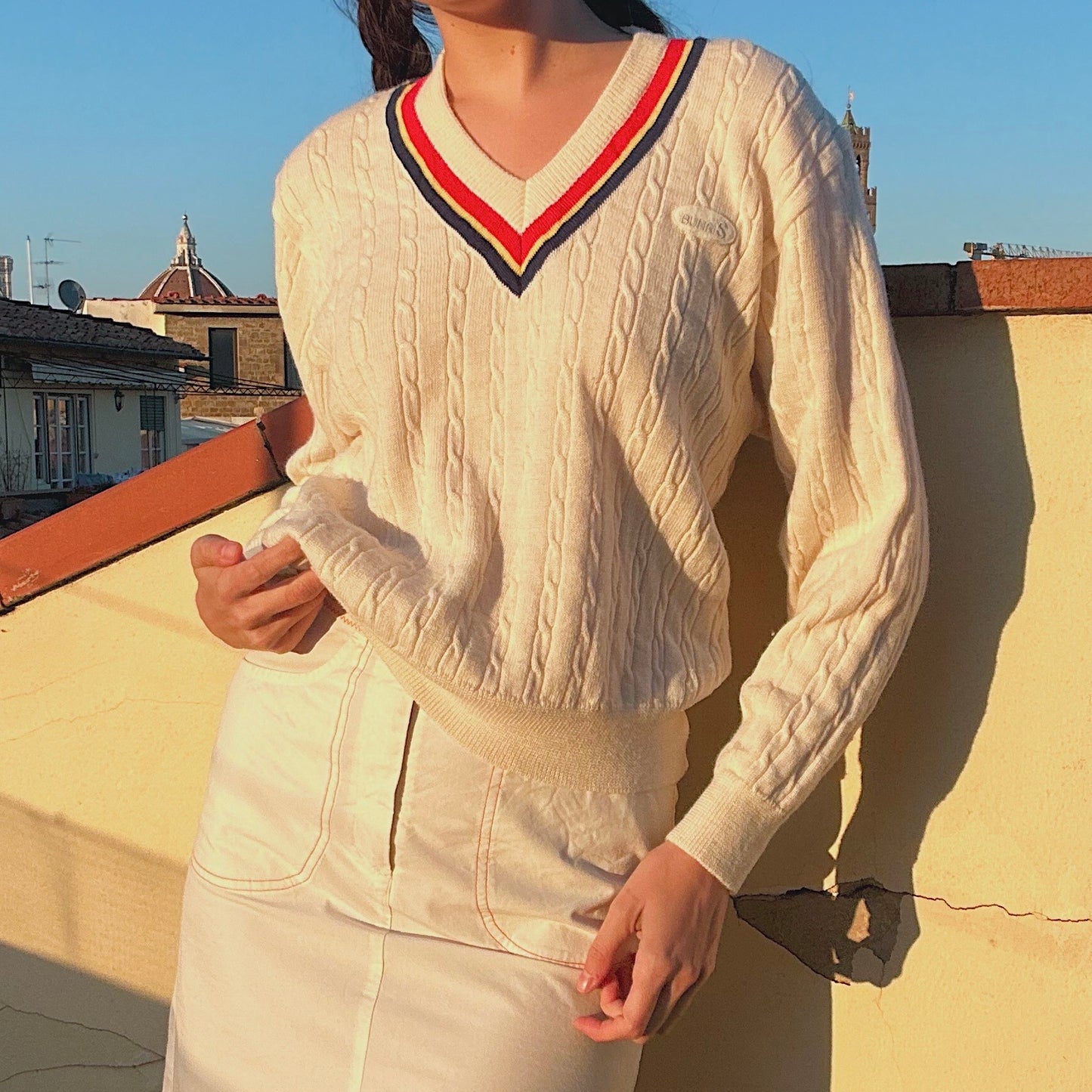 90's Cream Sporty Sweater / SZ M