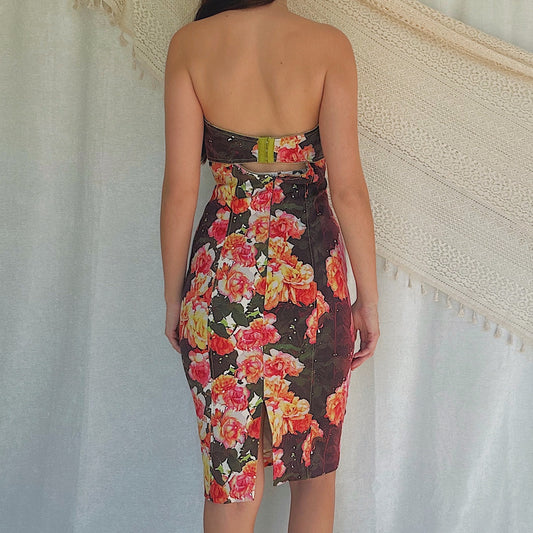 Y2K Multicolor Rose Midi Dress / SZ 8