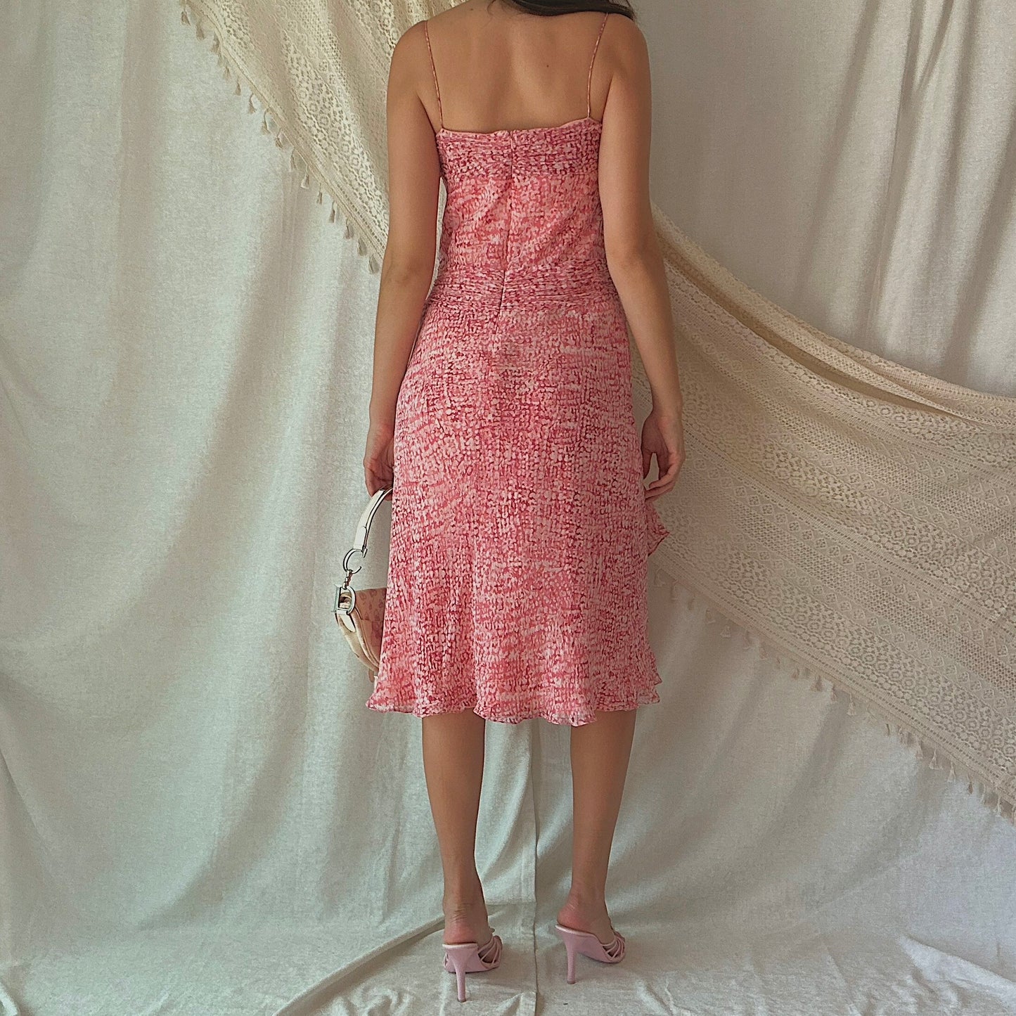 Y2K Anne Klein Pink Printed Silk Dress / SZ 6