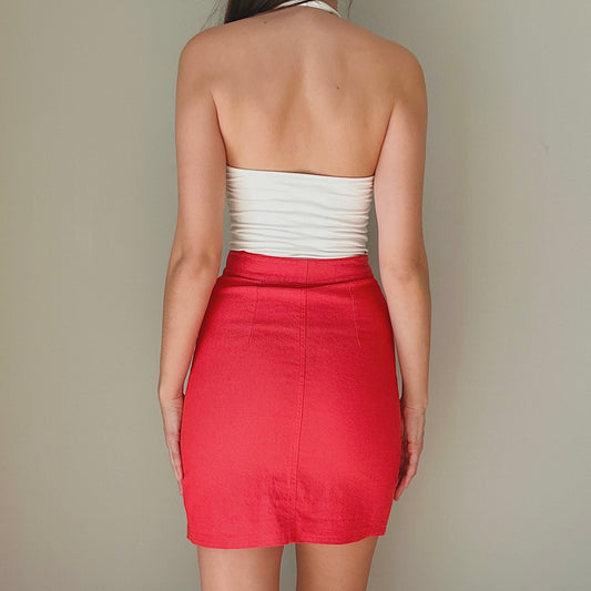 90's Red Denim Mini Skirt / SZ XS/S