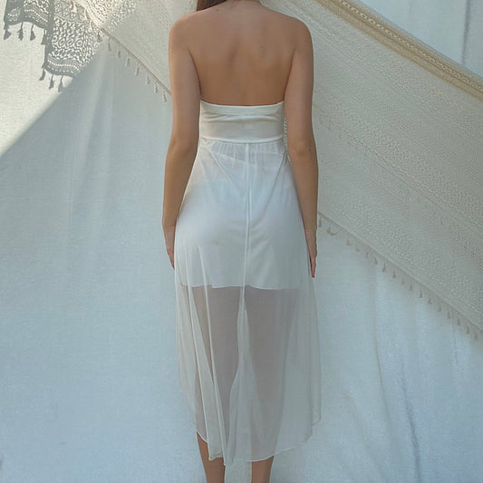 Y2K White Sequin Asymmetric Tube Dress / SZ S-M