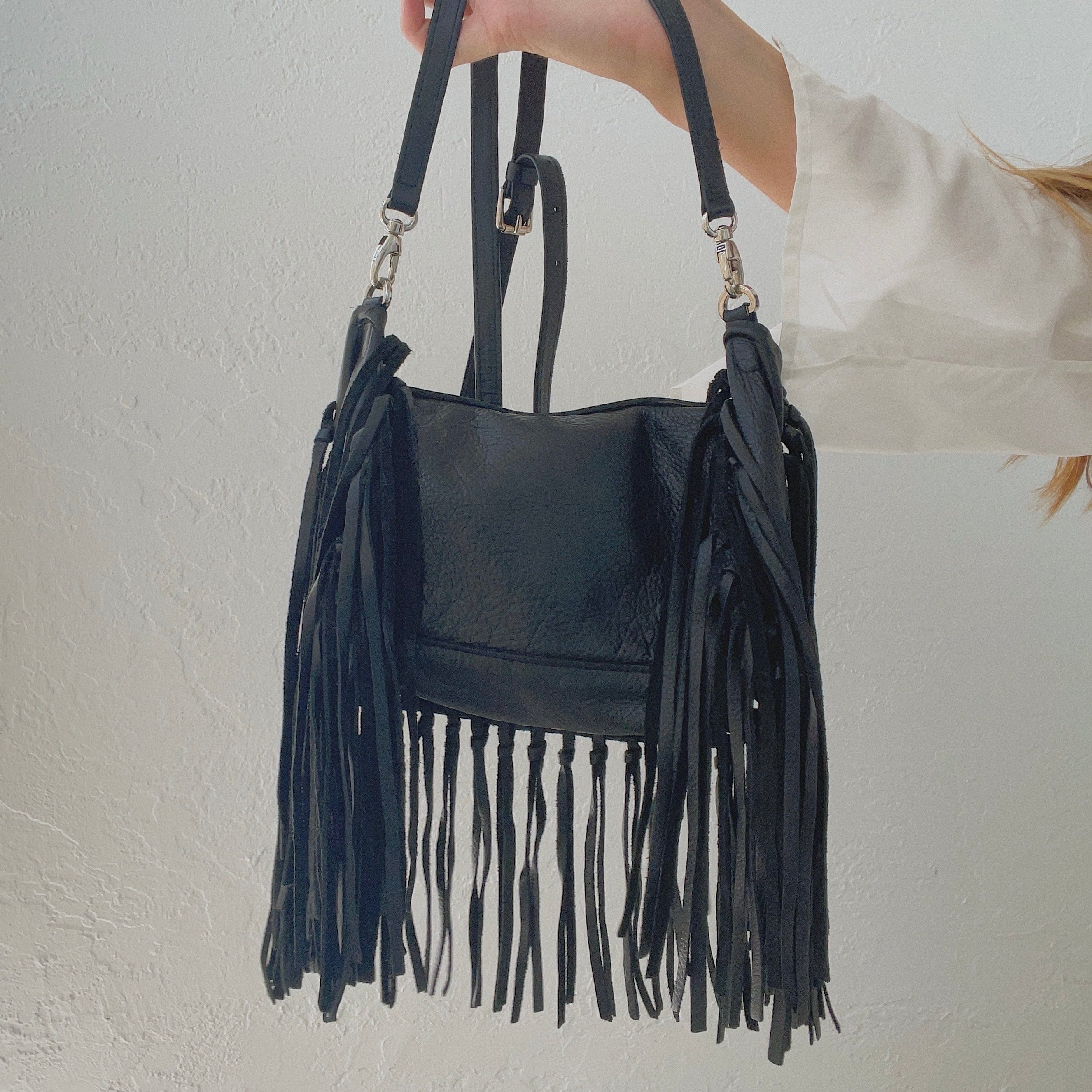 Black Suede Bag with Fringe – Vintage Couture