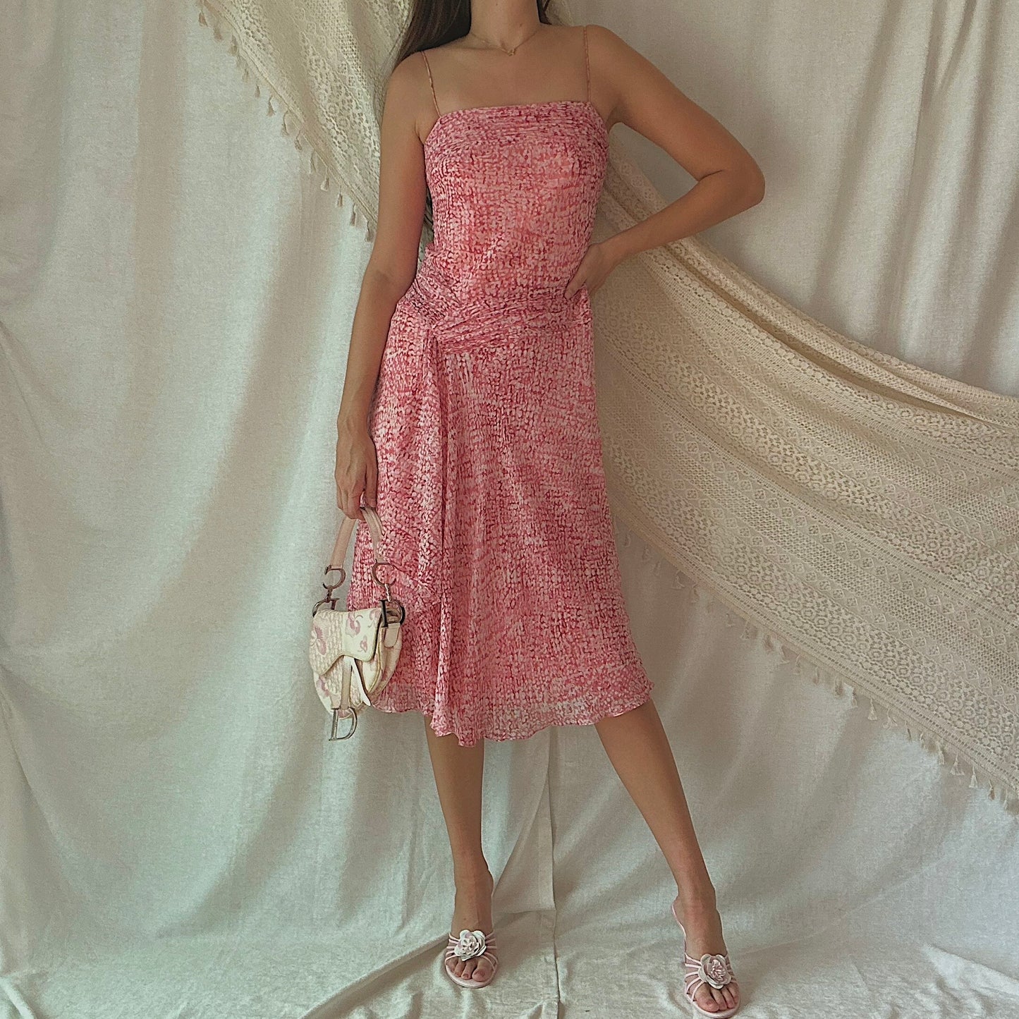 Y2K Anne Klein Pink Printed Silk Dress / SZ 6