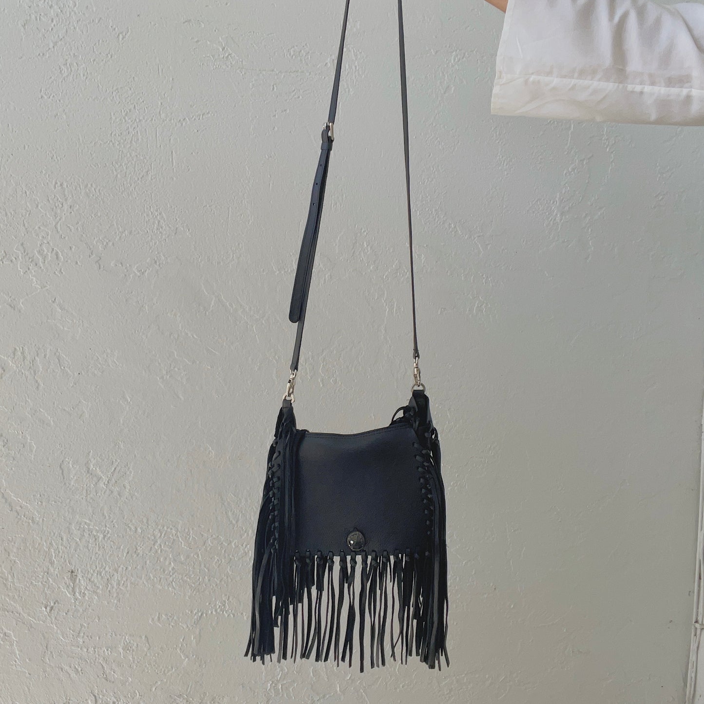 Laggo Black Leather Fringe Bag